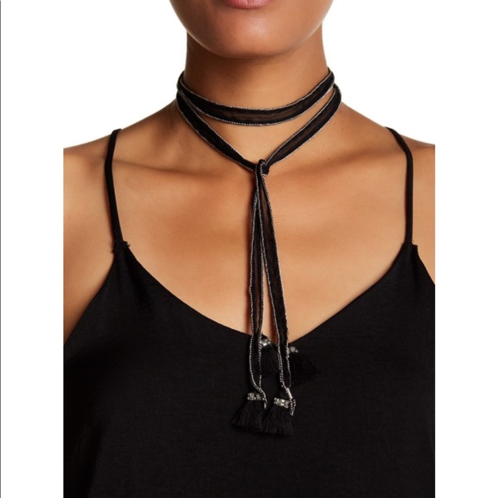 Chan Luu Chiffon Tie Necklace in Black